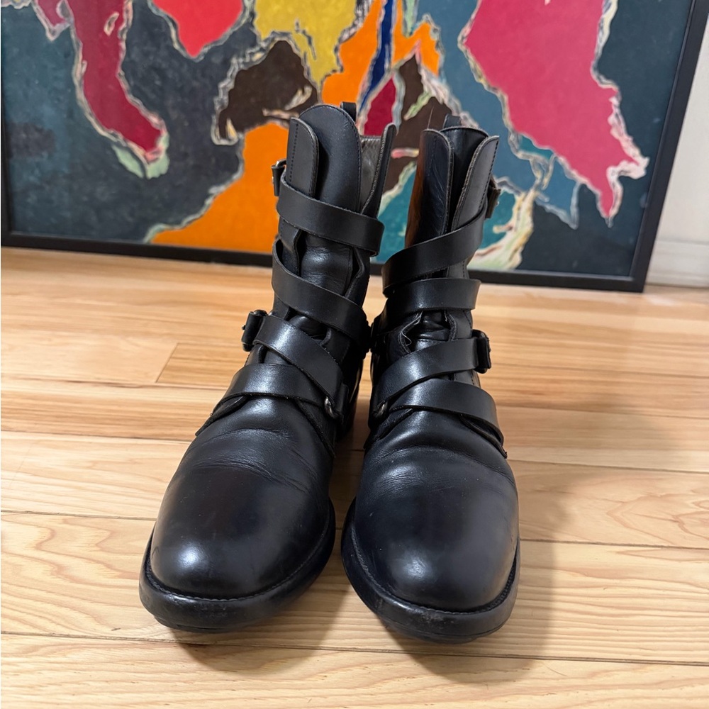 Sartore Black Leather Lace-Up Strap Boots